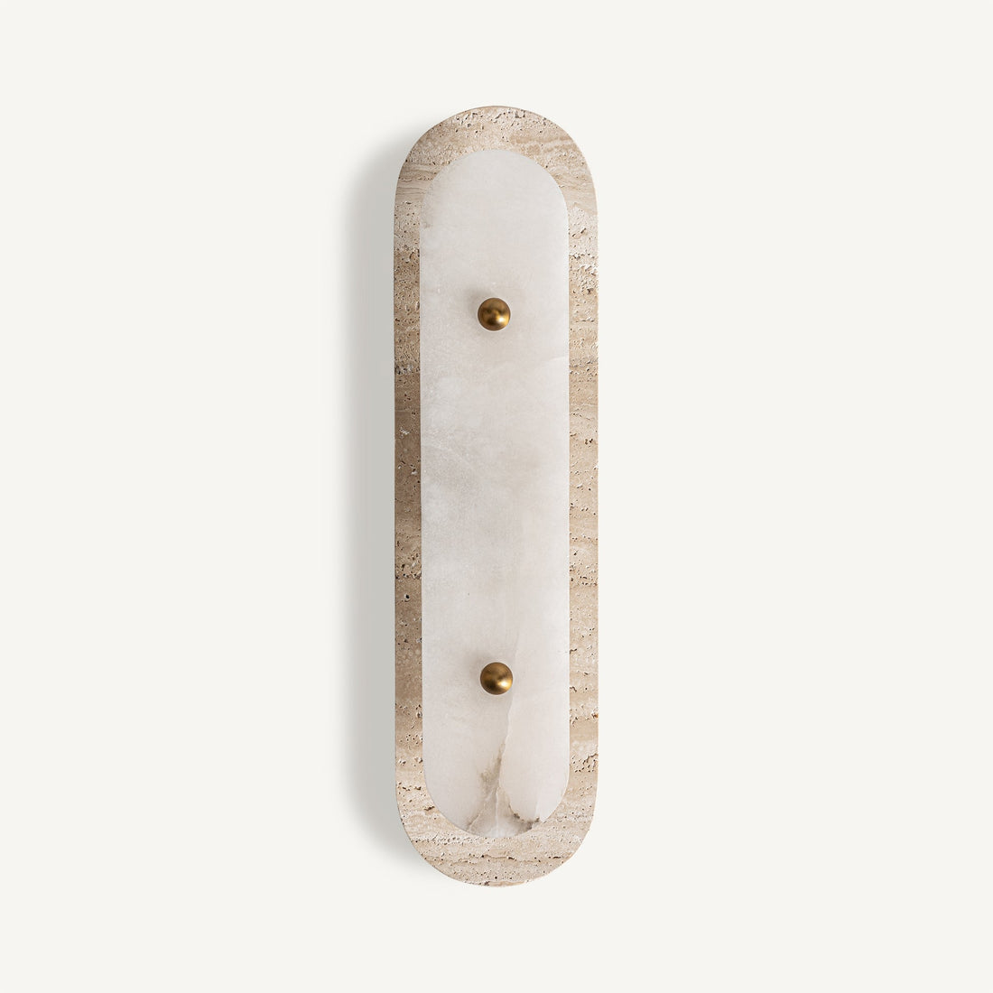 Aplique Roma de travertino beige y alabastro blanco con detalles dorados