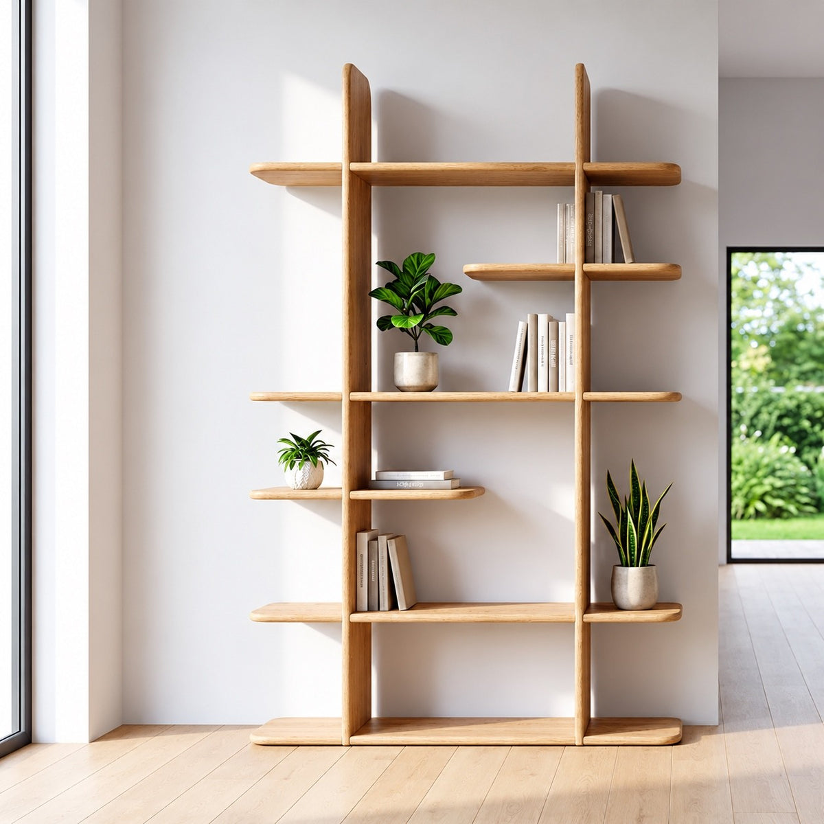 Estantería Senda de madera de mango en un salón