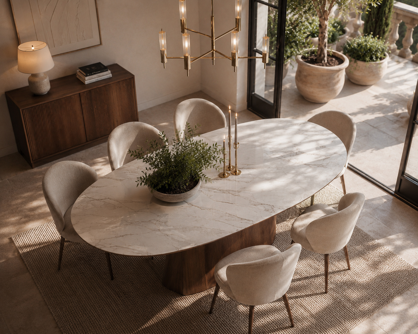 Mesa Comedor Milano Blanco-Marrón DM-Cerámica