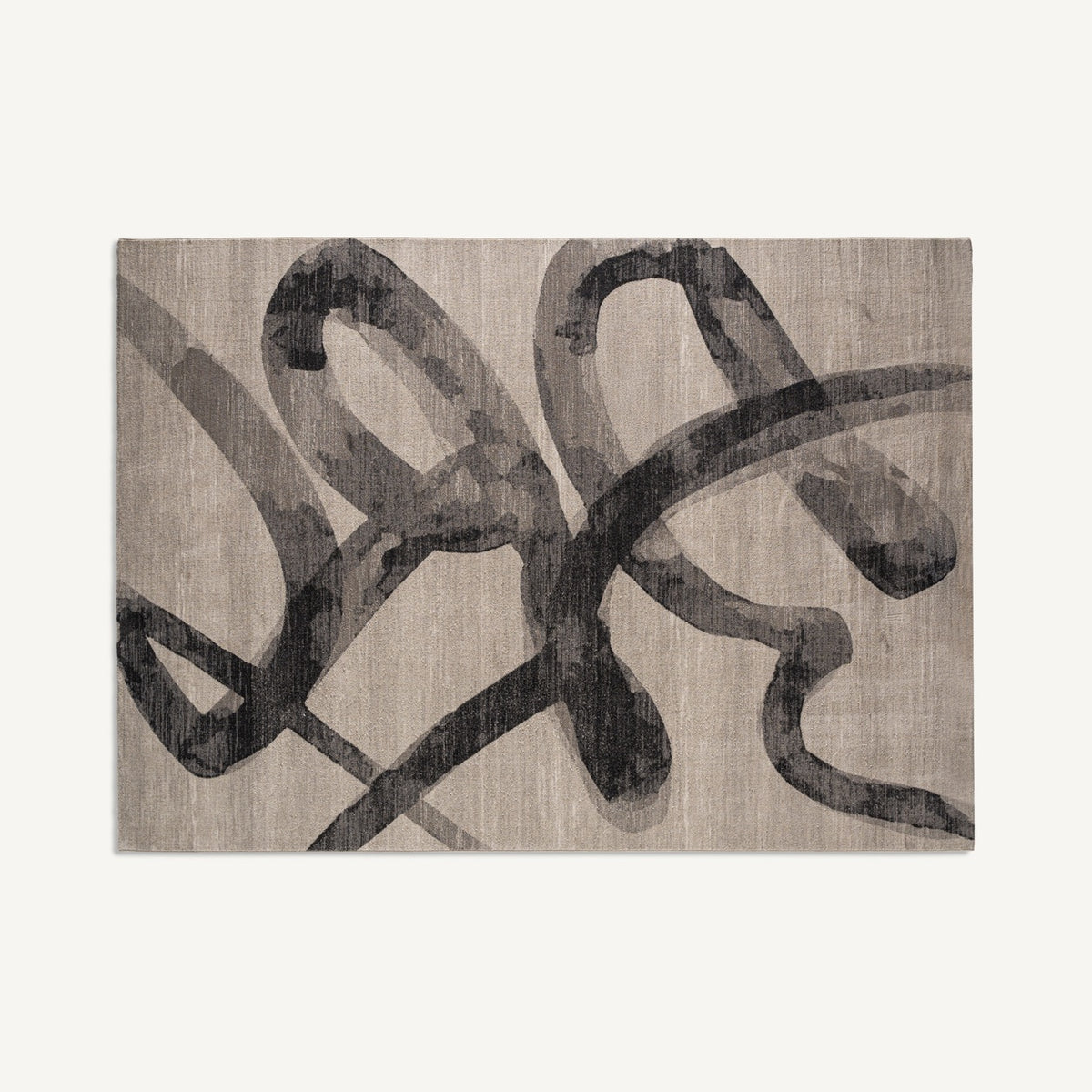 Alfombra Dolce beige con trazos abstractos gris y negro, vista completa