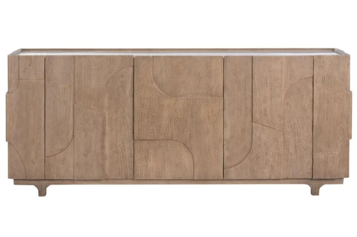 Buffet Arles de madera de mango con puertas talladas